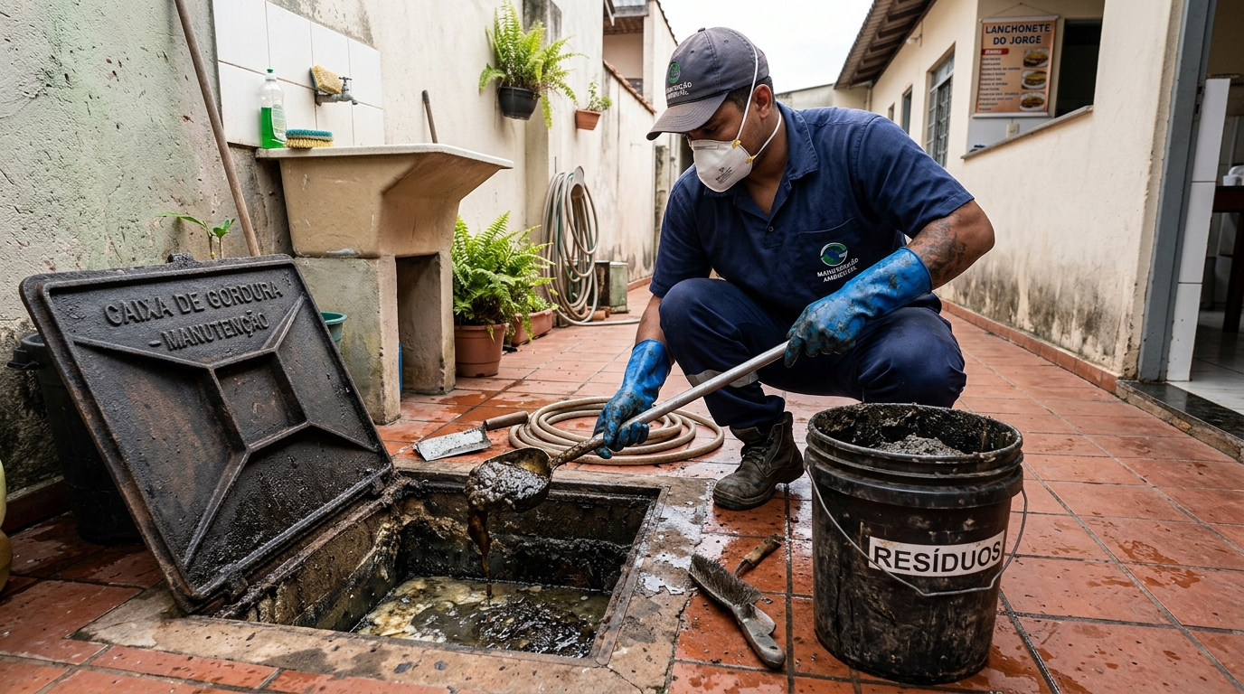 Remoção de resíduos da caixa de gordura em Vila Velha‑ES