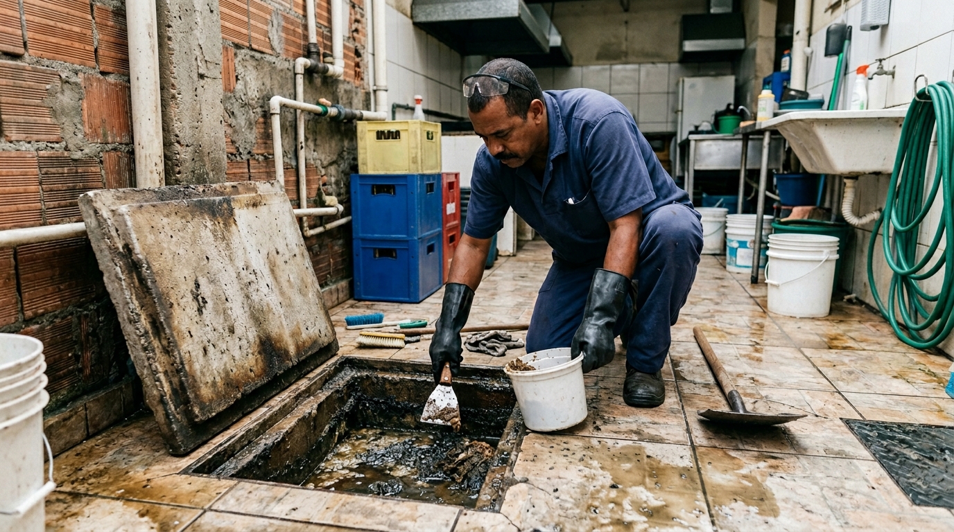 Limpeza de caixa de gordura residencial em Vila Velha‑ES